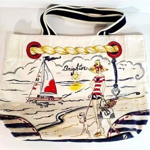 Brighton Boardwalk Tote Nautical Theme  Canvas Beach Bag Tote